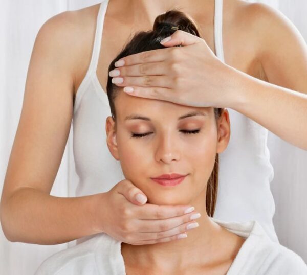 Client receiving an Indian head massage