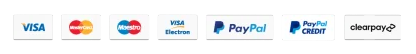 Accepted payments: Visa, Mastercard, Maestro, Visa Electron, PayPal, PayPal Credit and Clearpay